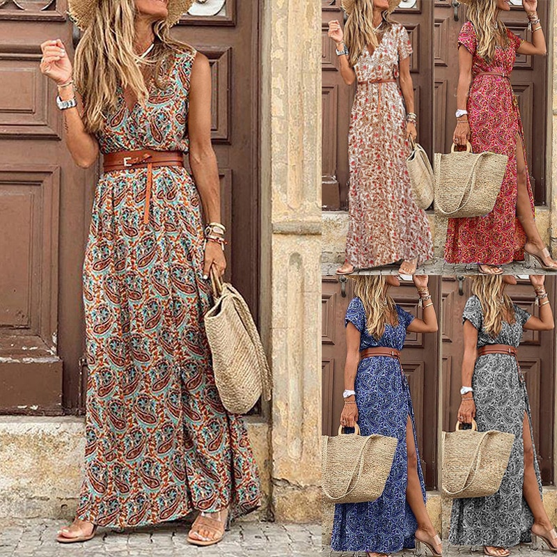 Boho Long Dress for Women Evening 2022 Vestidos de Mujer Summer Dresses Elegant Robe Femme Casual Maxi Short Sleeve Clothing