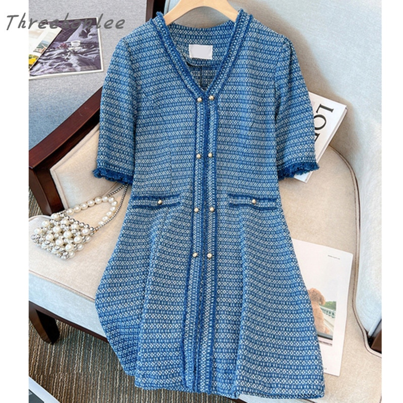 French Vintage Fragrance Women Denim Dresses Fashion Summer Short Sleeve Korean Casual Dresses Women Vestido De Fiesta